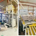 15KG Leseni peleti tehtajo polnjenje vreč Linija za paletiranje je pripravljena za dostavo